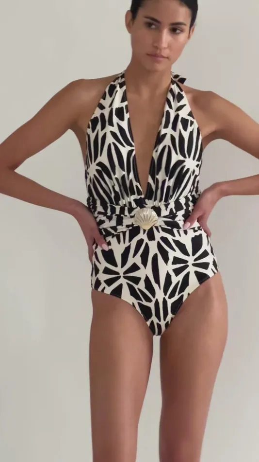 Women One Pieces PatBO PLUNGE ONE PIECE SWIMSUIT FINAL SALE Black White