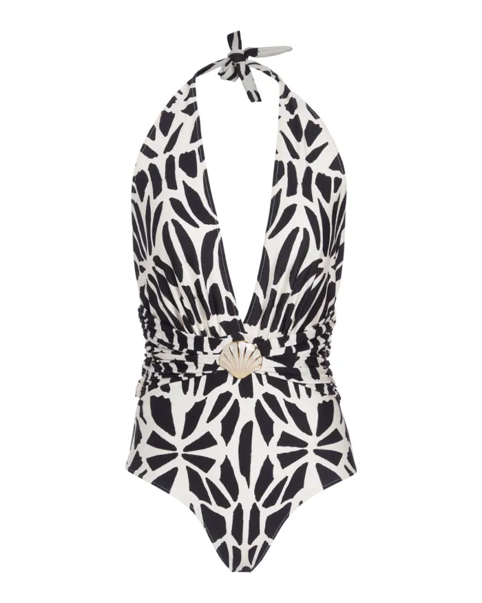 Women One Pieces PatBO PLUNGE ONE PIECE SWIMSUIT FINAL SALE Black White