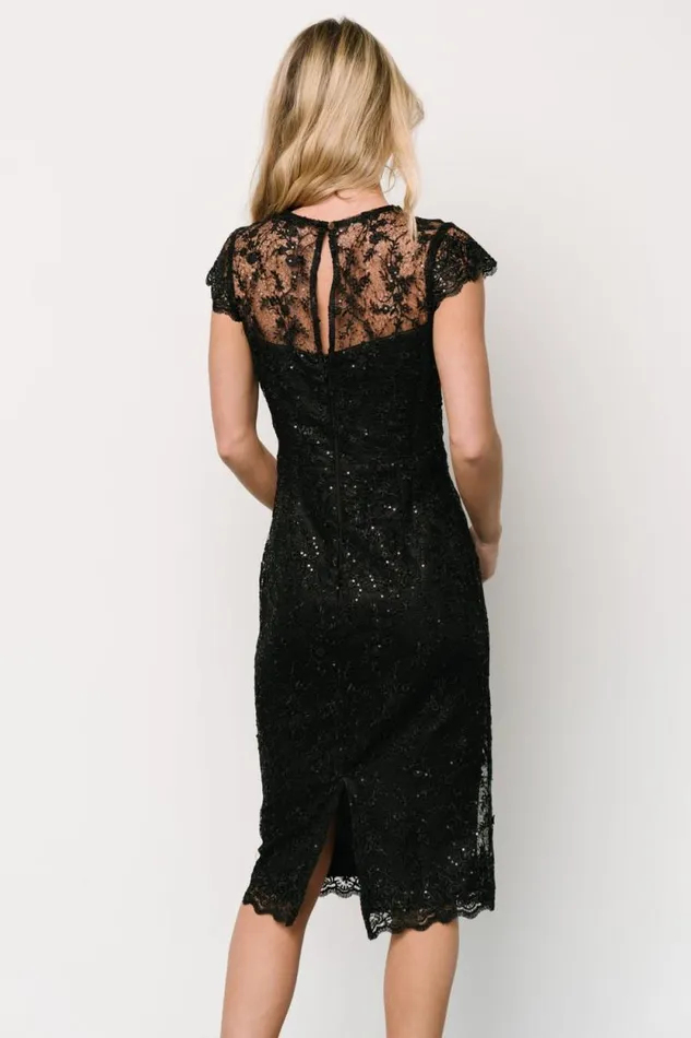 Women Oriana Embossed Shimmer Midi Dress Black Baltic Born Embellished and Sequined Women Oriana Embossed Shimmer Midi Dress Black Baltic Born Embellished and Sequined