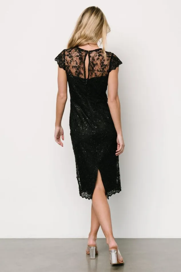 Women Oriana Embossed Shimmer Midi Dress Black Baltic Born Embellished and Sequined Women Oriana Embossed Shimmer Midi Dress Black Baltic Born Embellished and Sequined