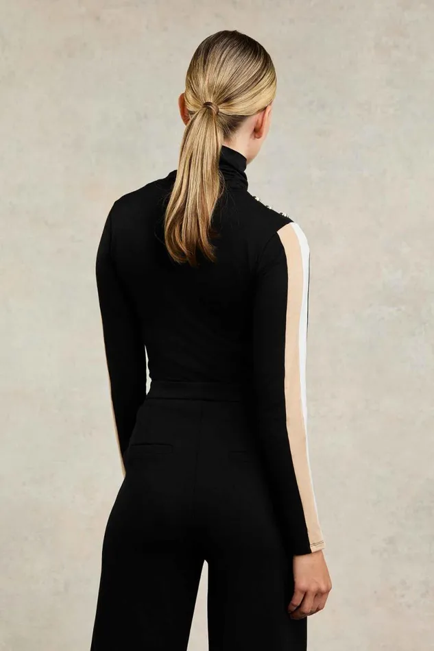 Women Panel Long Sleeve Roll Neck Black Camel Holland Cooper Tops Women Panel Long Sleeve Roll Neck Black Camel Holland Cooper Tops