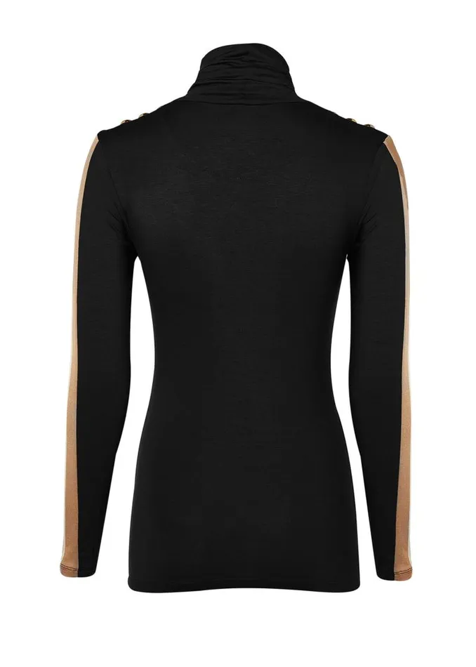 Women Panel Long Sleeve Roll Neck Black Camel Holland Cooper Tops Women Panel Long Sleeve Roll Neck Black Camel Holland Cooper Tops