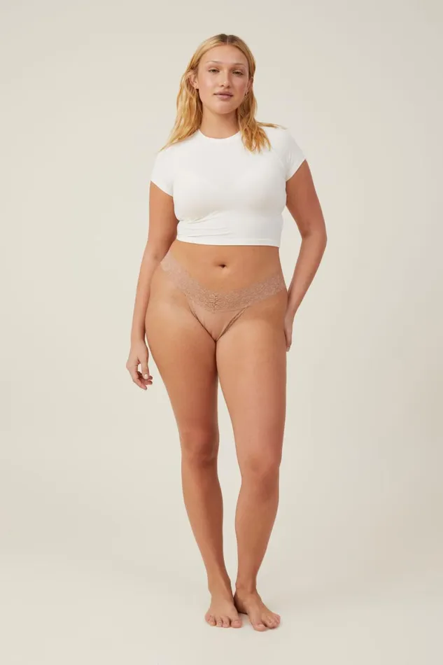Women Panties Cotton On Everyday Lace Comfy Thong Maple Sugar