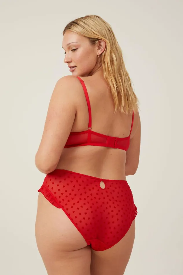 Women Panties Cotton On Sasha Flocking Mesh Bikini Brief Scarlett Red