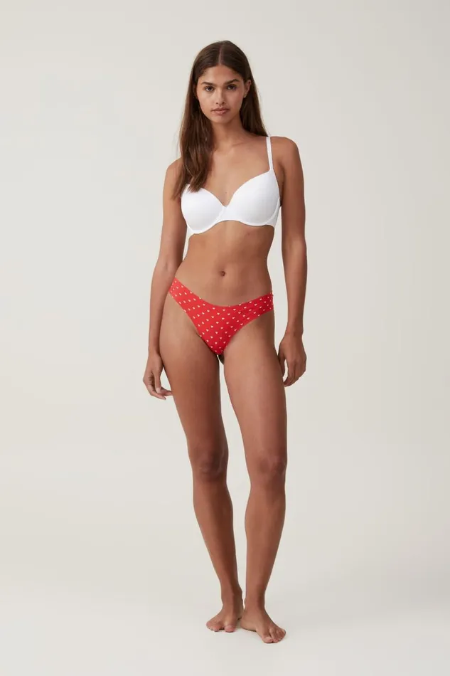 Women Panties Cotton On The Invisible Cheeky Brief Crimson Red Hearts