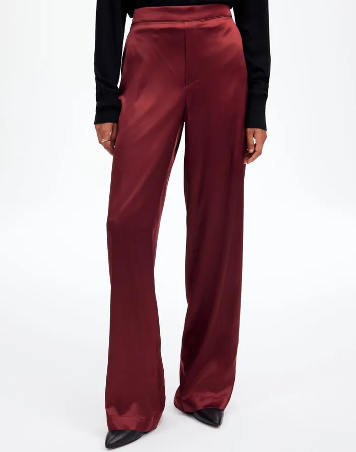 Women Pants Madewell PullOn Straight Pants In Stretch Satin Cabernet