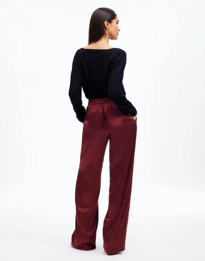 Women Pants Madewell PullOn Straight Pants In Stretch Satin Cabernet