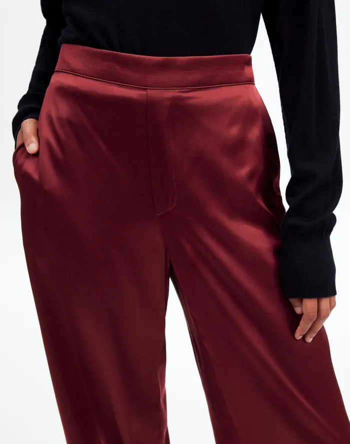 Women Pants Madewell PullOn Straight Pants In Stretch Satin Cabernet