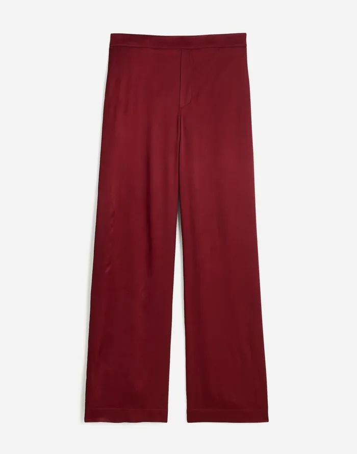 Women Pants Madewell PullOn Straight Pants In Stretch Satin Cabernet