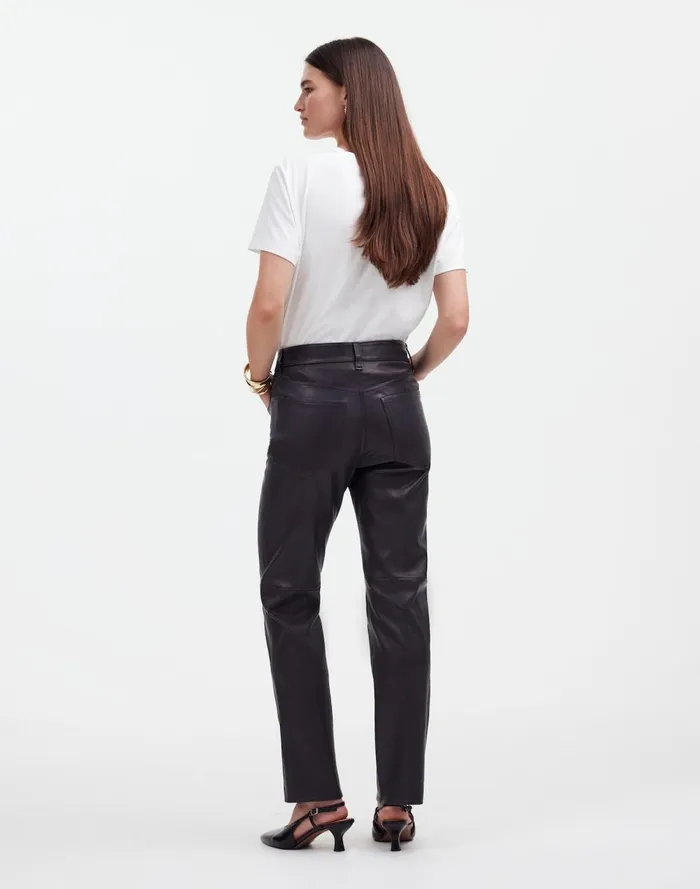 Women Pants Madewell The 03990s Straight MidRise Pant In Leather True Black