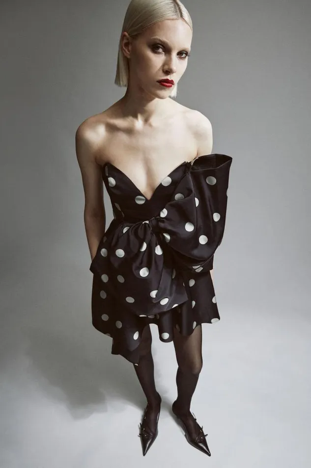 Women Party Dresses Bardot Brydie Bow Mini Dress In Black Spot Black Spot