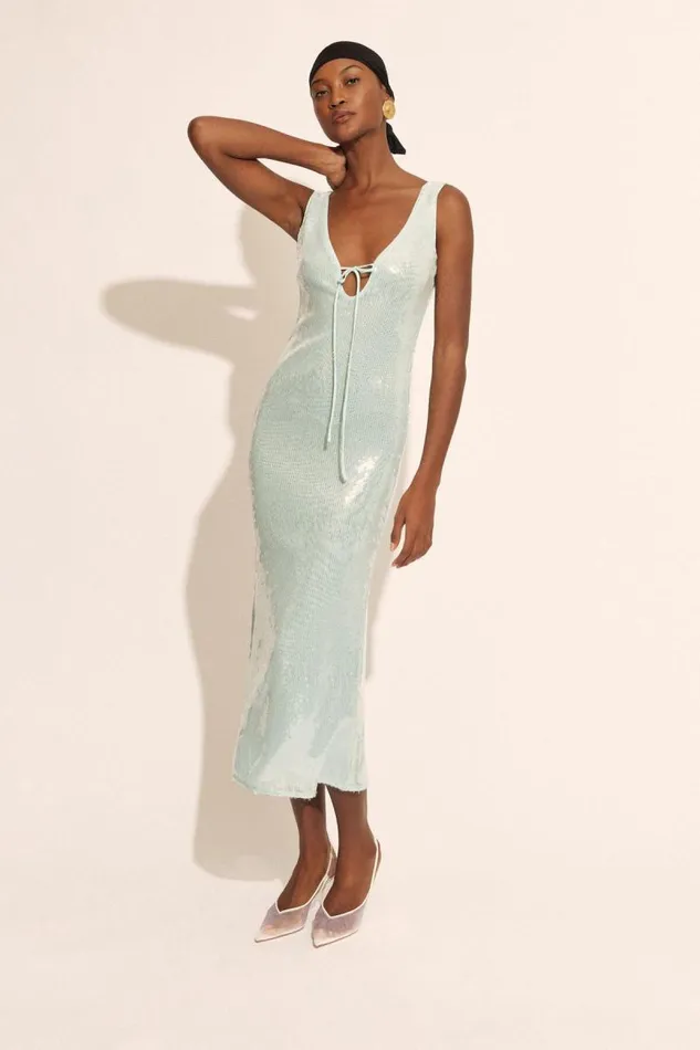 Women Party Dresses Bardot Isha Sequin Midi Dress In Aqua Aqua