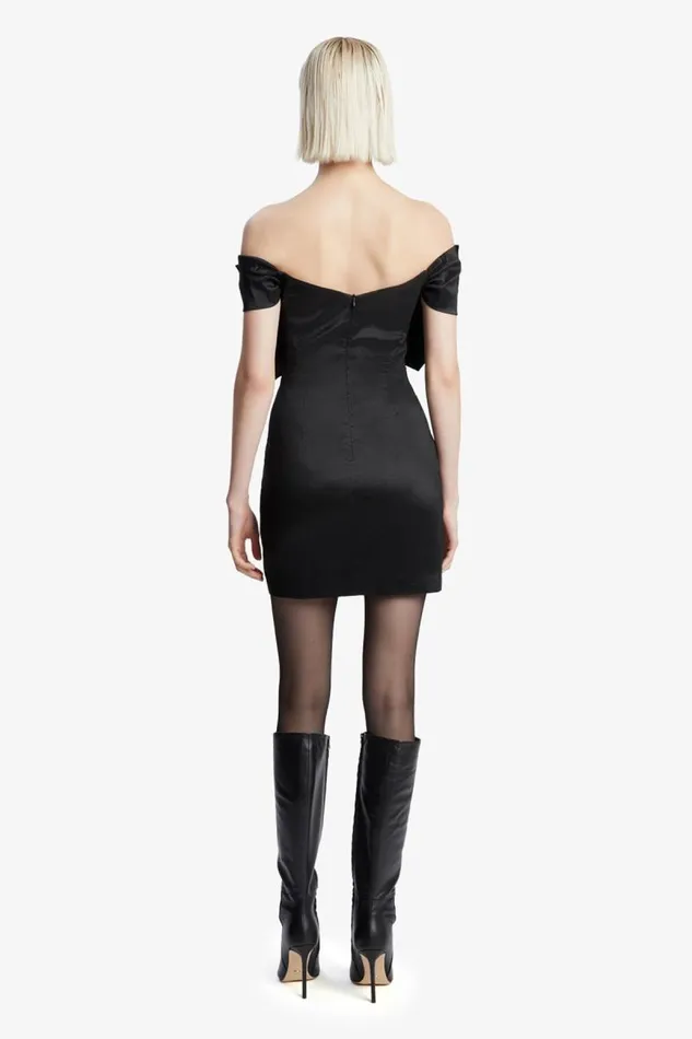 Women Party Dresses Bardot Mini Bow Dress In Black Black Women Party Dresses Bardot Mini Bow Dress In Black Black