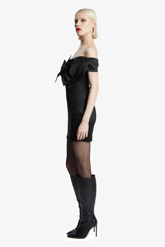 Women Party Dresses Bardot Mini Bow Dress In Black Black Women Party Dresses Bardot Mini Bow Dress In Black Black