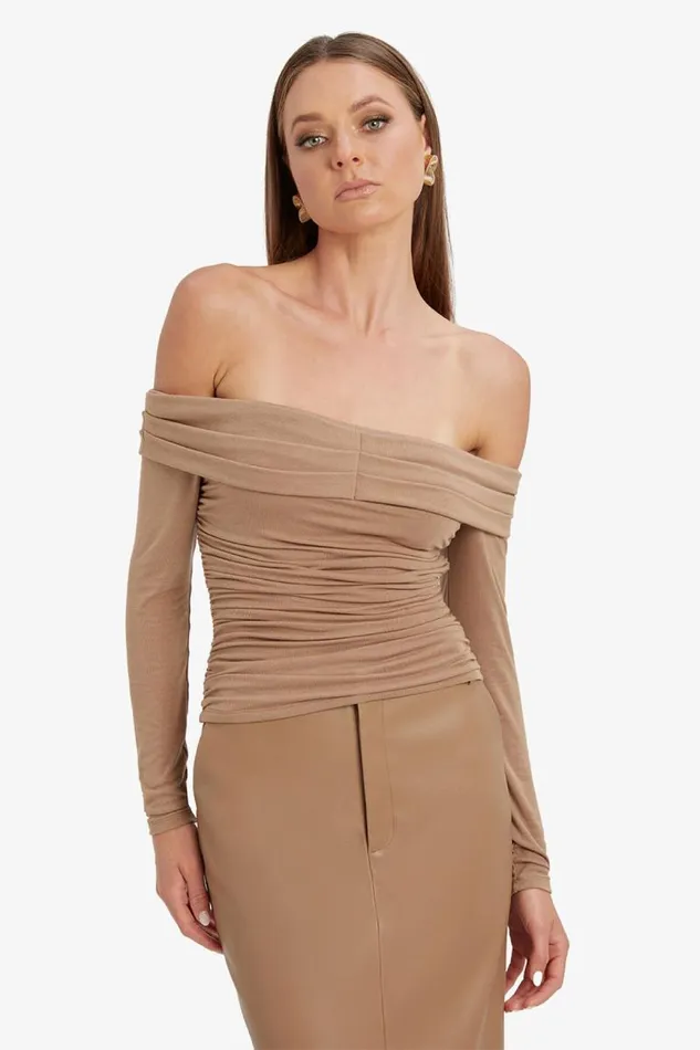 Women Party Tops Bardot Elsa Off The Shoudler Top In Taupe Taupe Women Party Tops Bardot Elsa Off The Shoudler Top In Taupe Taupe