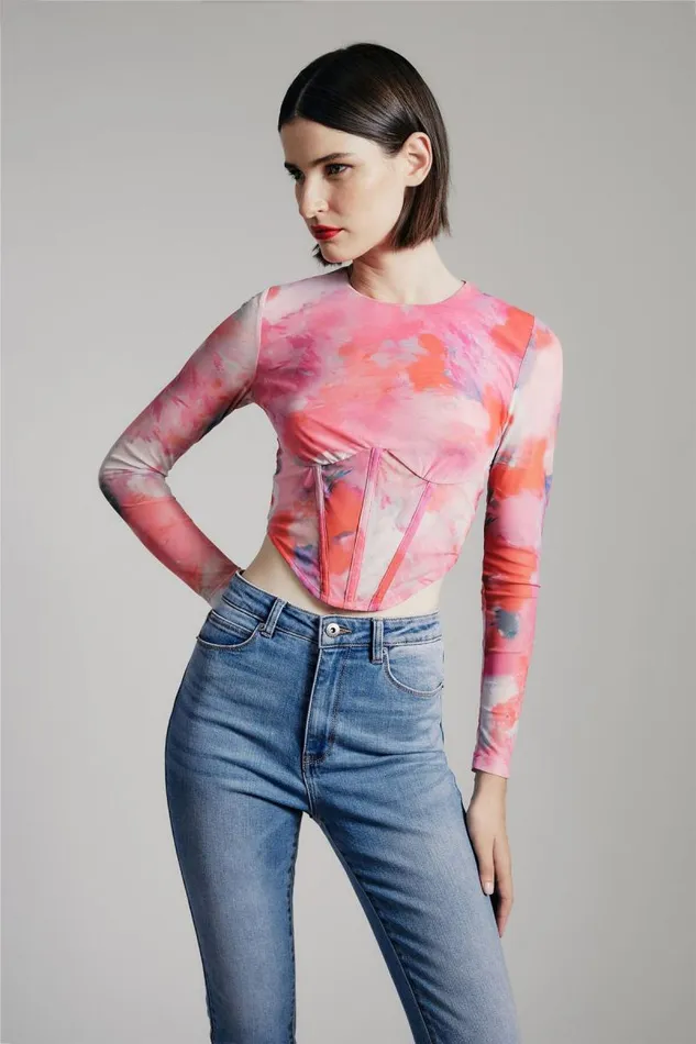 Women Party Tops Bardot Lena Mesh Corset Top In Wildflower Wildflower