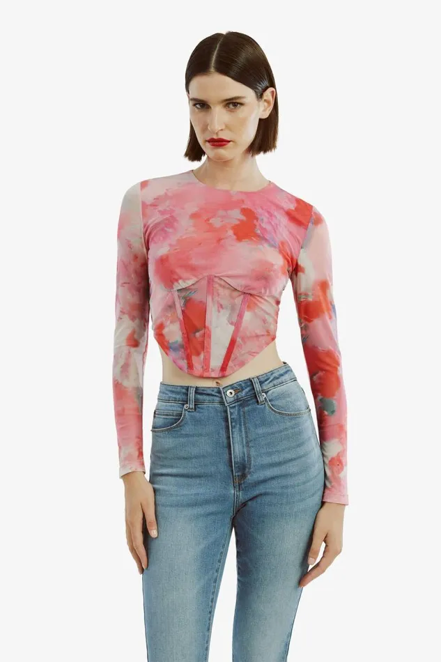 Women Party Tops Bardot Lena Mesh Corset Top In Wildflower Wildflower Women Party Tops Bardot Lena Mesh Corset Top In Wildflower Wildflower