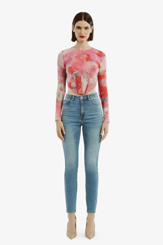 Women Party Tops Bardot Lena Mesh Corset Top In Wildflower Wildflower Women Party Tops Bardot Lena Mesh Corset Top In Wildflower Wildflower