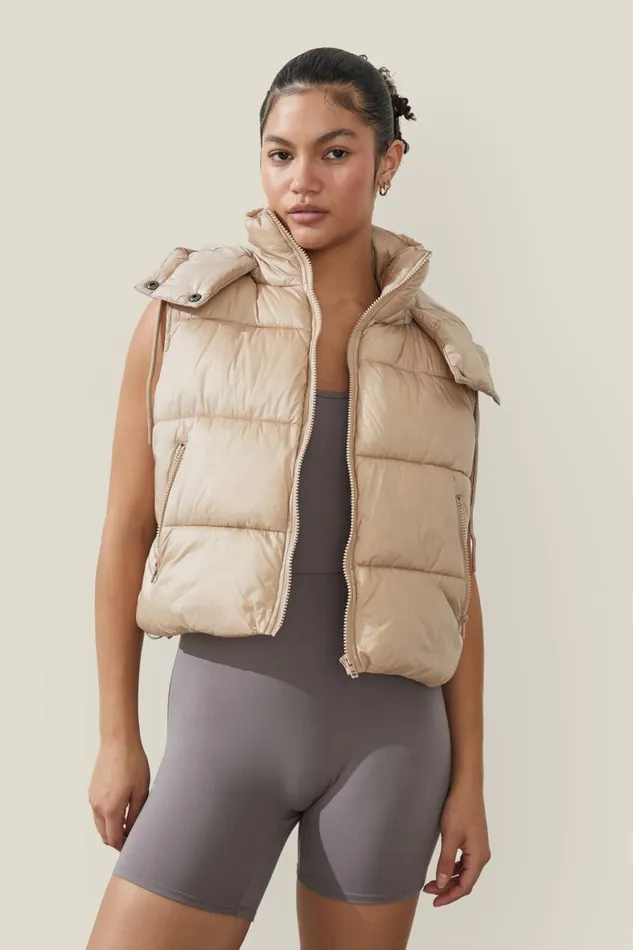Women Puffers and Jackets Cotton On The Recycled Mother Hooded Puffer Vest 20 White Pepper