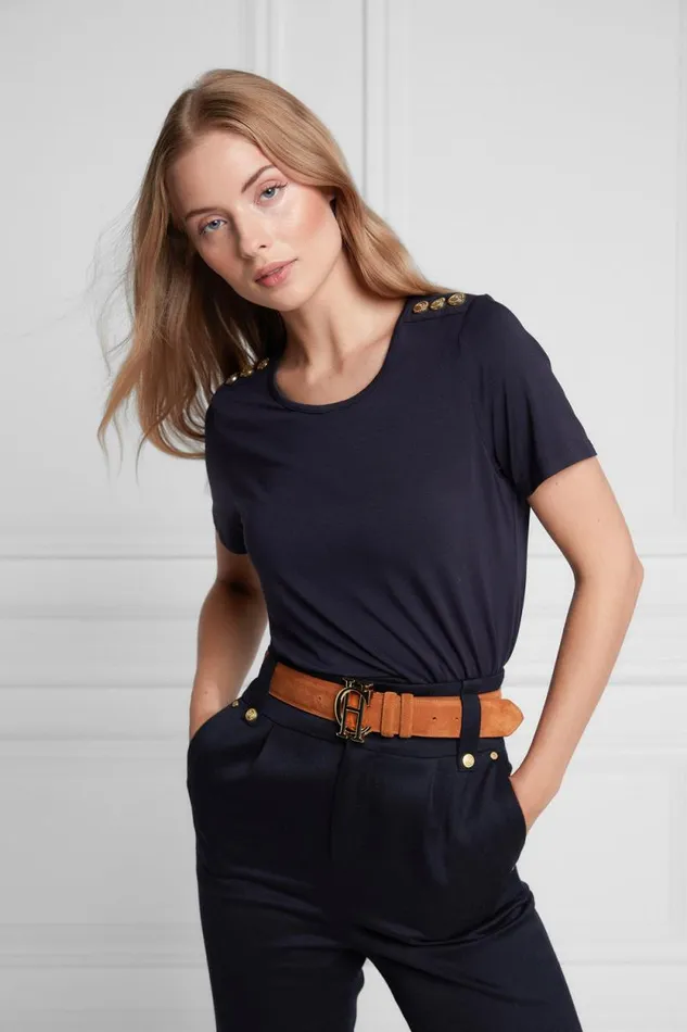 Women Relax Fit Crew Neck Tee Ink Navy Holland Cooper Tops