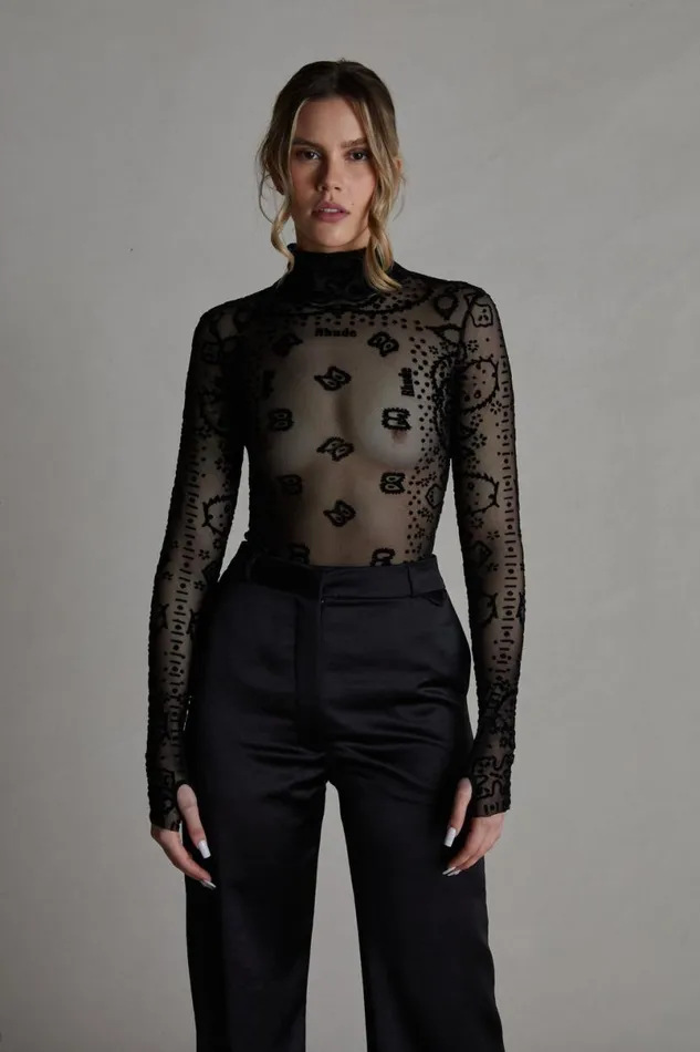 Women Rhude Tops BANDANA BODYSUIT Black
