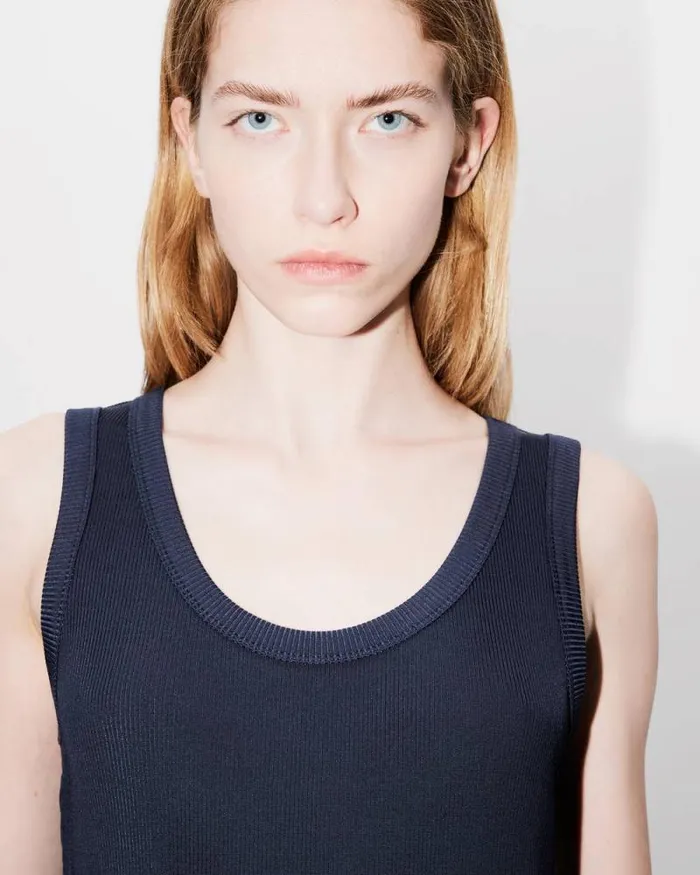 Women Rib Tank Top Blue Black Kenzo Shirts And Tops