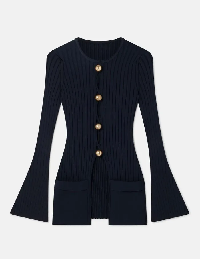 Women Ribbed Long Sleeve Cardigan Deep Navy Stella McCartney Knitwear