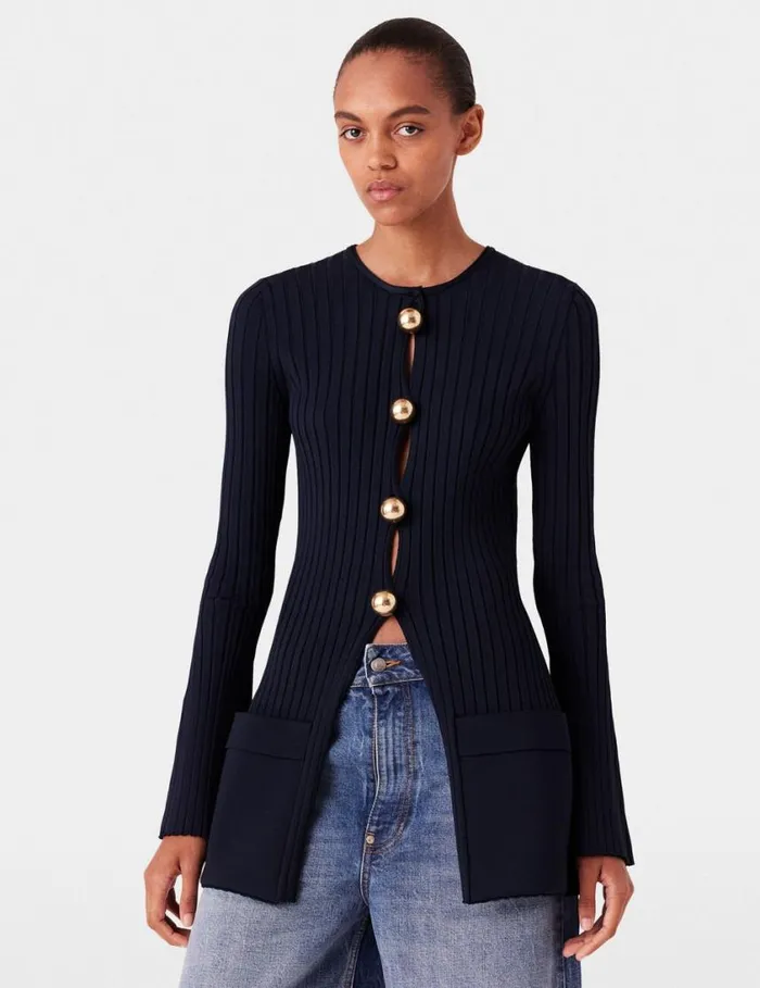 Women Ribbed Long Sleeve Cardigan Deep Navy Stella McCartney Knitwear Women Ribbed Long Sleeve Cardigan Deep Navy Stella McCartney Knitwear