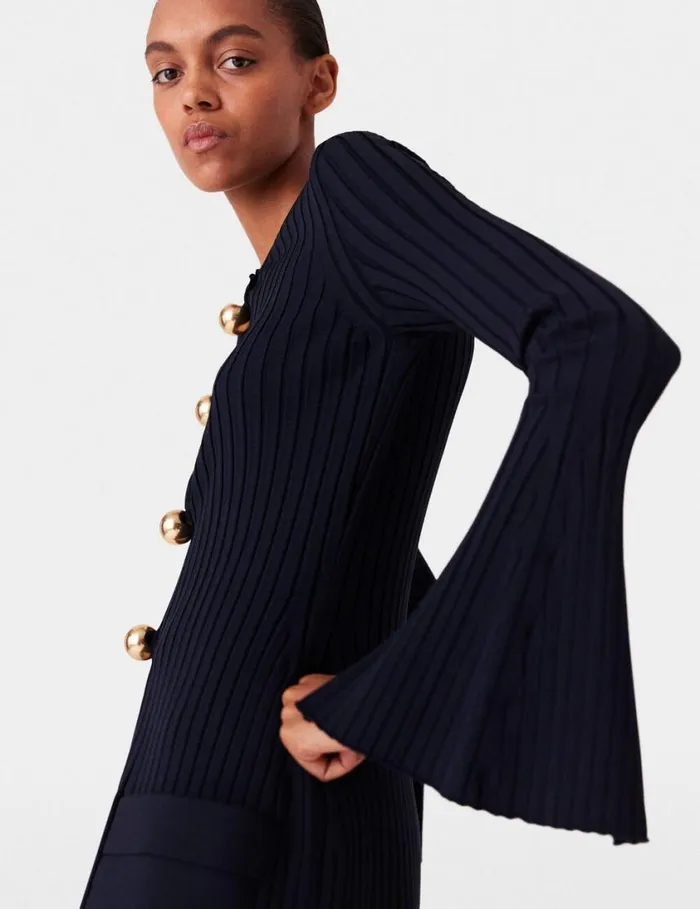 Women Ribbed Long Sleeve Cardigan Deep Navy Stella McCartney Knitwear Women Ribbed Long Sleeve Cardigan Deep Navy Stella McCartney Knitwear