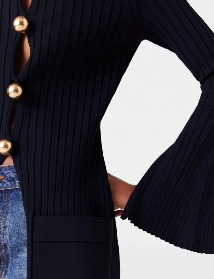 Women Ribbed Long Sleeve Cardigan Deep Navy Stella McCartney Knitwear Women Ribbed Long Sleeve Cardigan Deep Navy Stella McCartney Knitwear