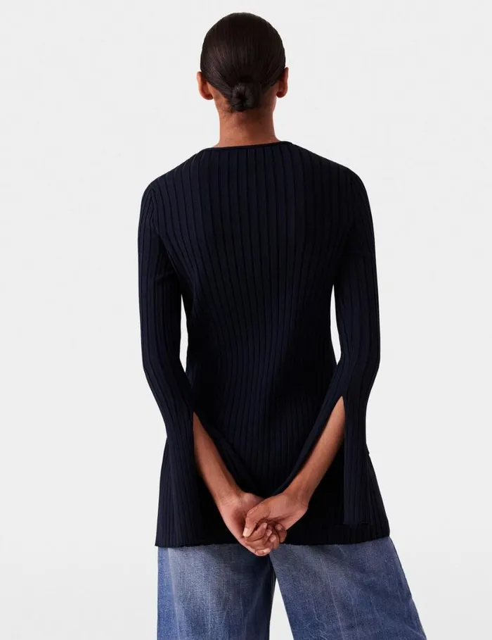 Women Ribbed Long Sleeve Cardigan Deep Navy Stella McCartney Knitwear Women Ribbed Long Sleeve Cardigan Deep Navy Stella McCartney Knitwear