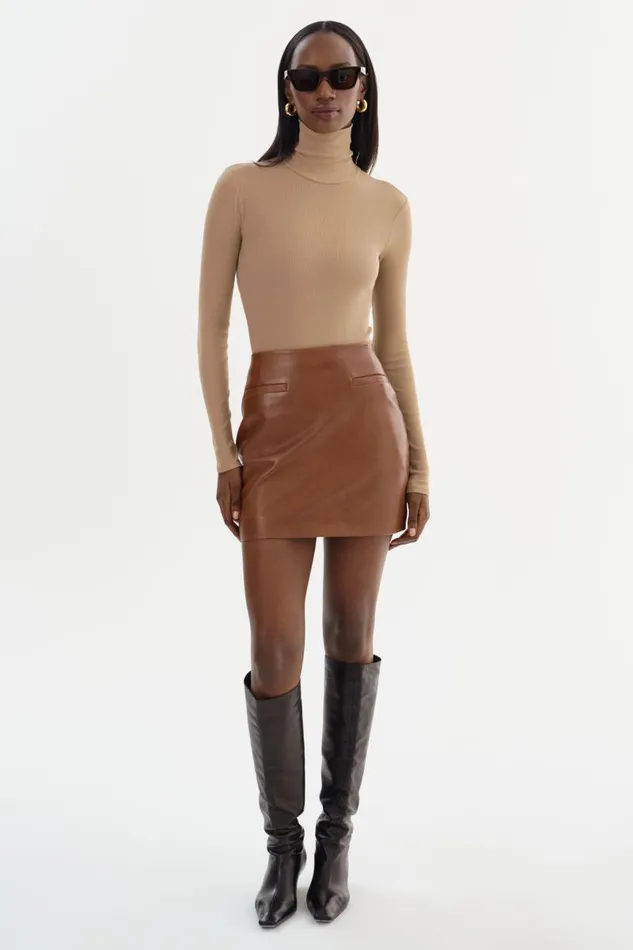 Women ROWAN Leather Mini Skirt Luggage LAMARQUE Skirts Women ROWAN Leather Mini Skirt Luggage LAMARQUE Skirts