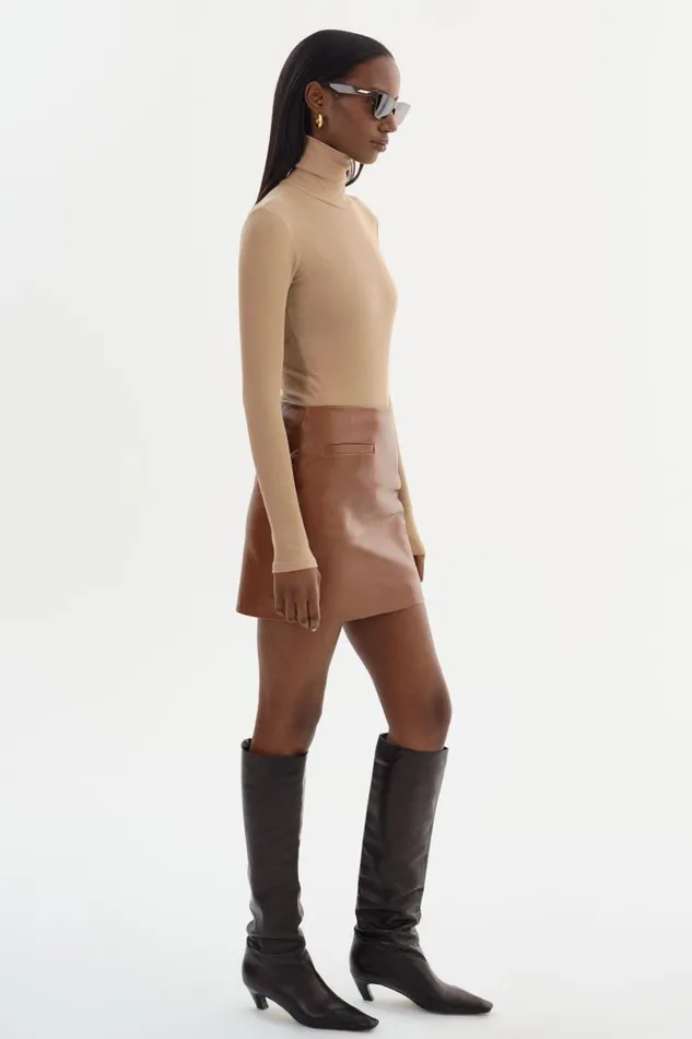 Women ROWAN Leather Mini Skirt Luggage LAMARQUE Skirts Women ROWAN Leather Mini Skirt Luggage LAMARQUE Skirts