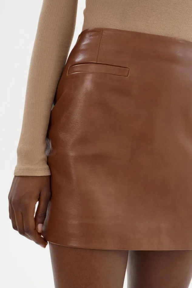 Women ROWAN Leather Mini Skirt Luggage LAMARQUE Skirts Women ROWAN Leather Mini Skirt Luggage LAMARQUE Skirts