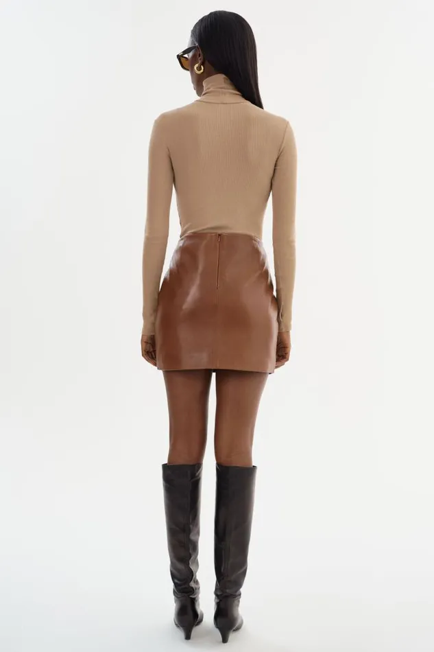 Women ROWAN Leather Mini Skirt Luggage LAMARQUE Skirts Women ROWAN Leather Mini Skirt Luggage LAMARQUE Skirts