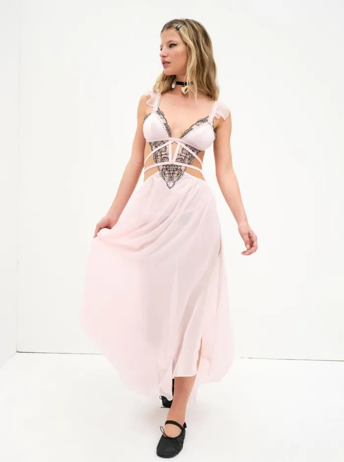 Women Rue Maxi Slip Dress Pink For Love and Lemons Lingerie