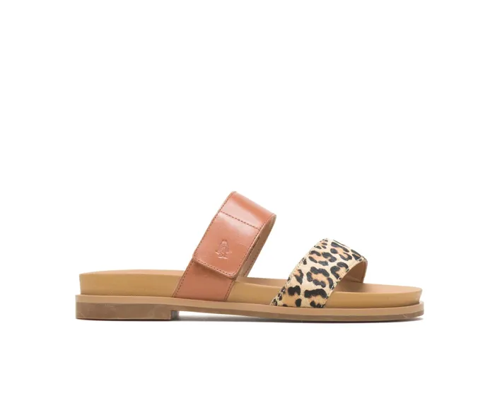 Women Sandals Hush Puppies Lilly 2 Band Slide Amber Brownleopard Leather
