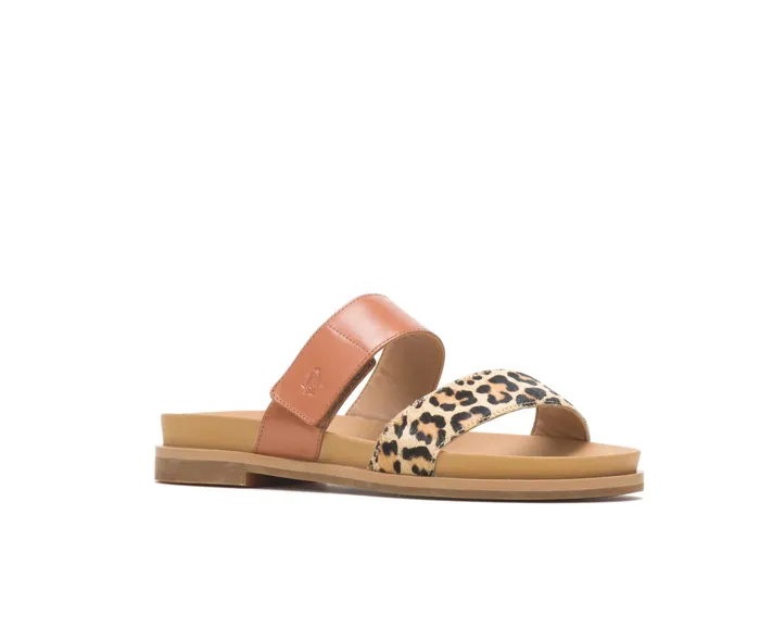Women Sandals Hush Puppies Lilly 2 Band Slide Amber Brownleopard Leather