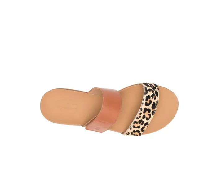 Women Sandals Hush Puppies Lilly 2 Band Slide Amber Brownleopard Leather