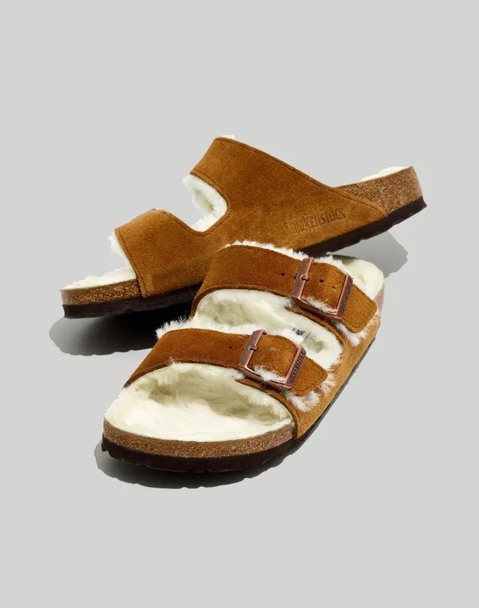 Women Sandals Madewell Birkenstock Suede Arizona Sandals In Shearling Mink Natural