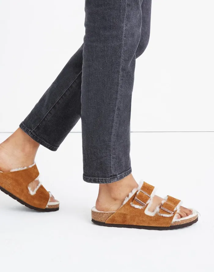 Women Sandals Madewell Birkenstock Suede Arizona Sandals In Shearling Mink Natural