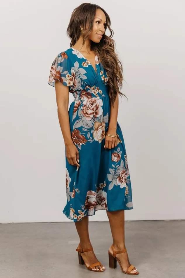 Women Sarah Smocked Midi Dress Blue Floral Baltic Born Midi Dresses Women Sarah Smocked Midi Dress Blue Floral Baltic Born Midi Dresses