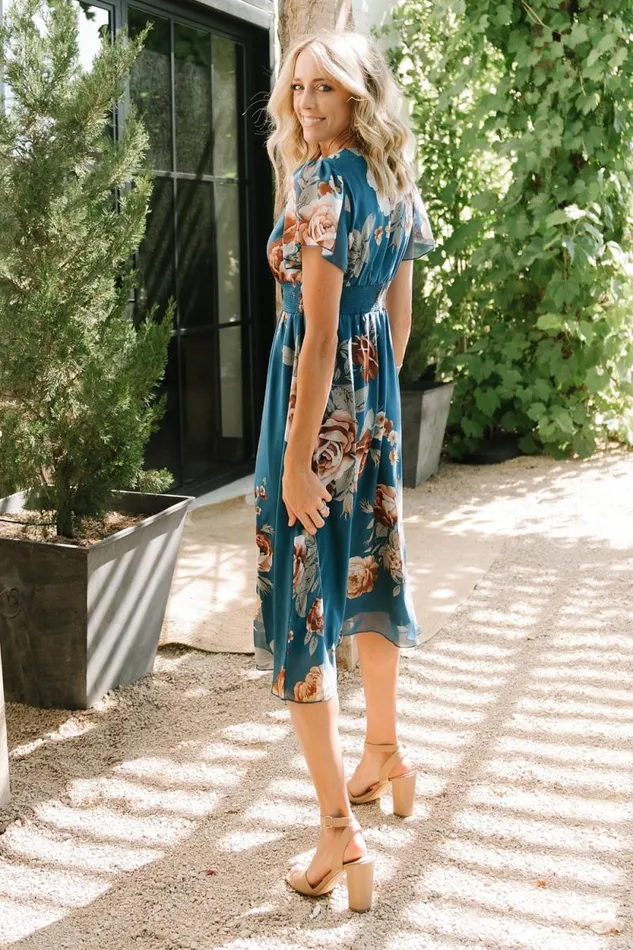 Women Sarah Smocked Midi Dress Blue Floral Baltic Born Midi Dresses Women Sarah Smocked Midi Dress Blue Floral Baltic Born Midi Dresses