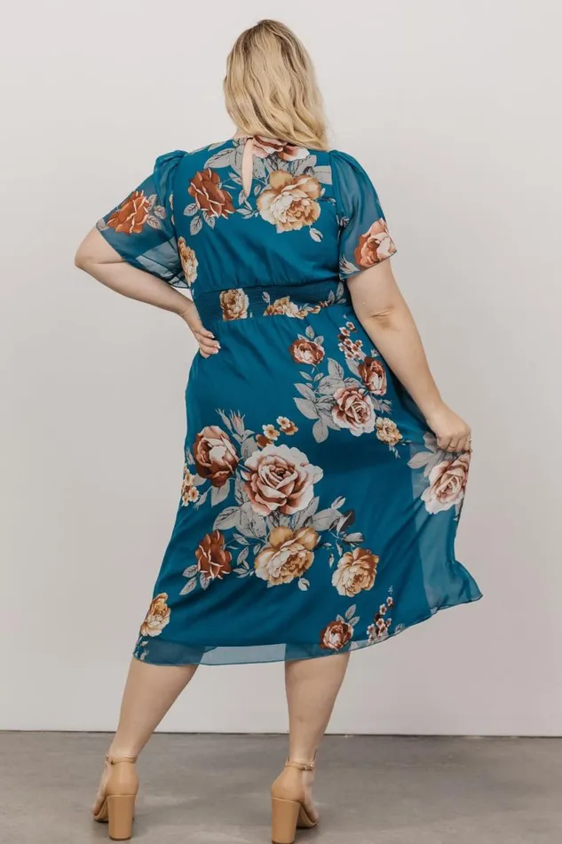 Women Sarah Smocked Midi Dress Blue Floral Baltic Born Midi Dresses Women Sarah Smocked Midi Dress Blue Floral Baltic Born Midi Dresses