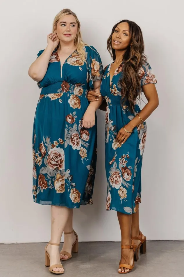 Women Sarah Smocked Midi Dress Blue Floral Baltic Born Midi Dresses Women Sarah Smocked Midi Dress Blue Floral Baltic Born Midi Dresses
