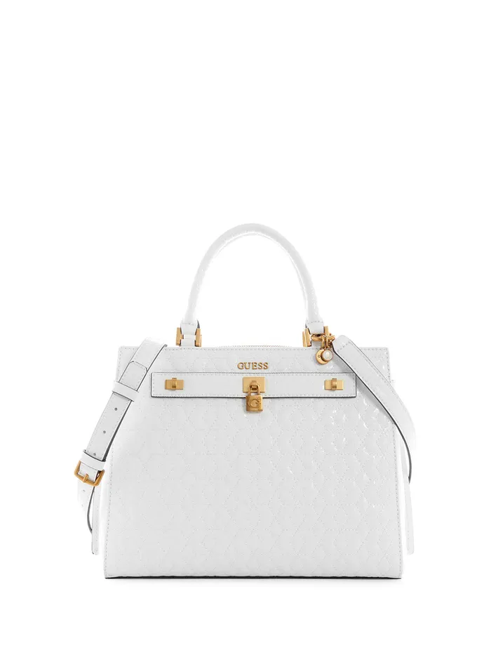 Women Satchel GUESS White Isidora Girlfriend Satchel Bag