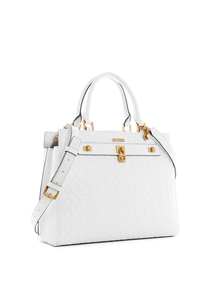 Women Satchel GUESS White Isidora Girlfriend Satchel Bag Women Satchel GUESS White Isidora Girlfriend Satchel Bag