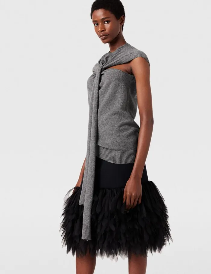 Women Scarf Detail Sleeveless Top Storm Grey Stella McCartney Knitwear Women Scarf Detail Sleeveless Top Storm Grey Stella McCartney Knitwear