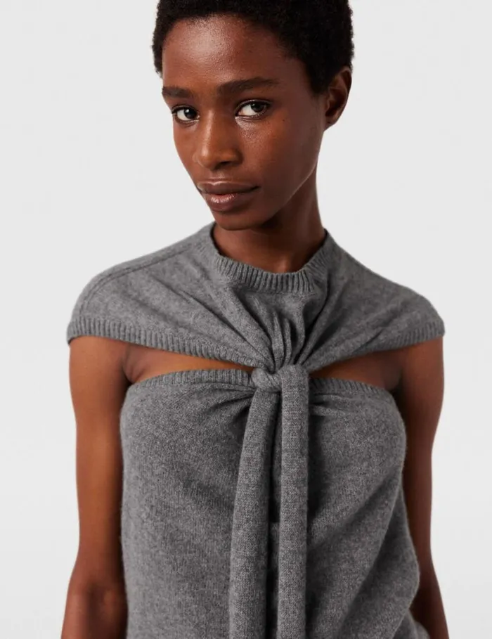 Women Scarf Detail Sleeveless Top Storm Grey Stella McCartney Knitwear Women Scarf Detail Sleeveless Top Storm Grey Stella McCartney Knitwear