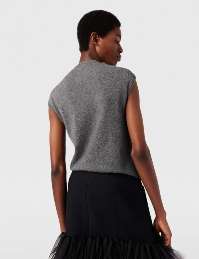 Women Scarf Detail Sleeveless Top Storm Grey Stella McCartney Knitwear Women Scarf Detail Sleeveless Top Storm Grey Stella McCartney Knitwear
